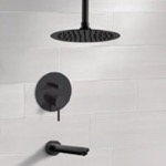 Remer TSF65 Matte Black Tub and Shower Faucet Set With Rain Ceiling Shower Head